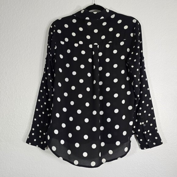 Express Portofino Shirt Blouse Women Small Polka Dot Black Button Down Sheer - Picture 6 of 8